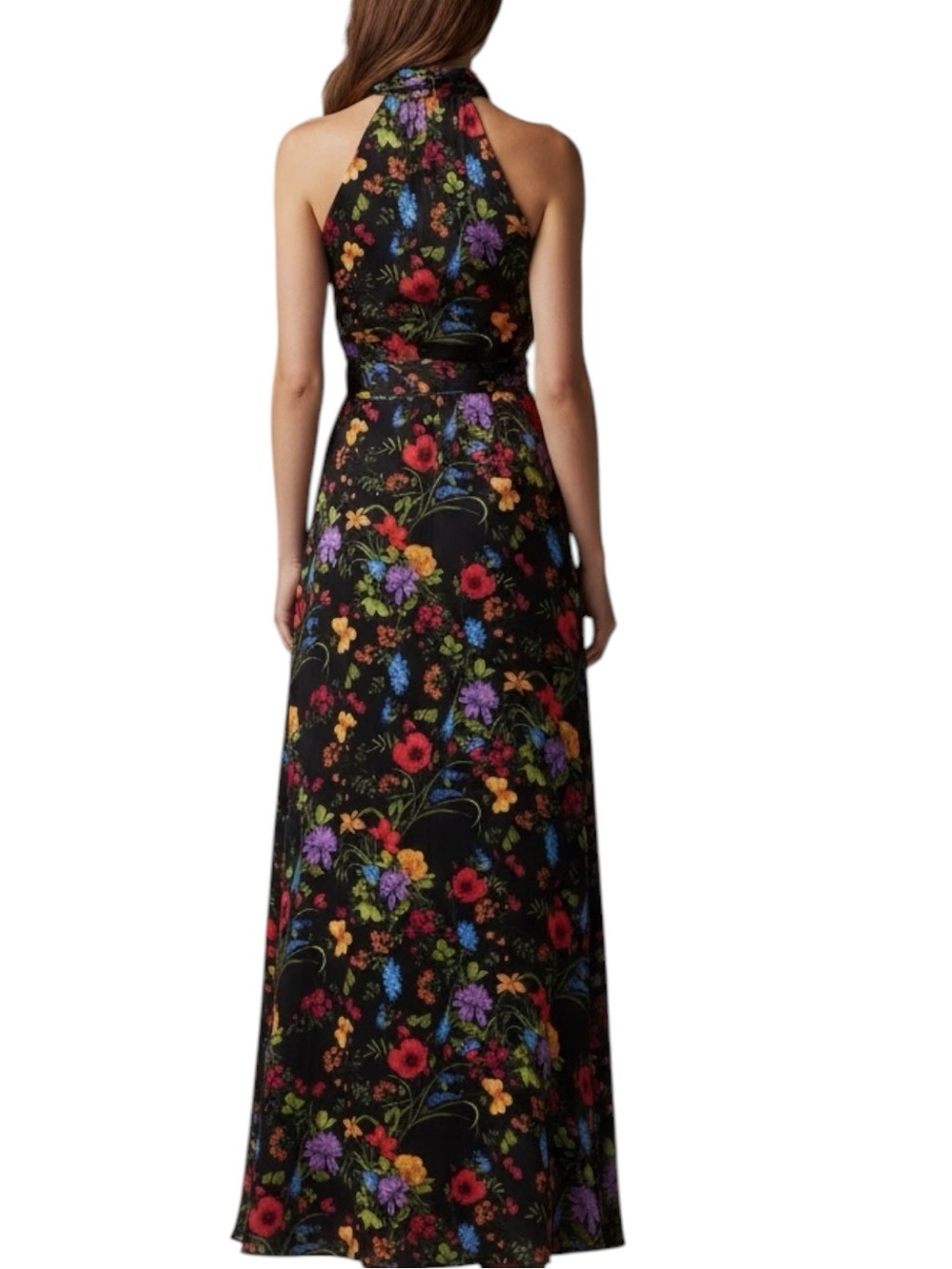 NWT SACHIN + BABI Black Wild Flower Sleeveless Tie Neck Dress Gown Size 18W - Picture 3 of 5